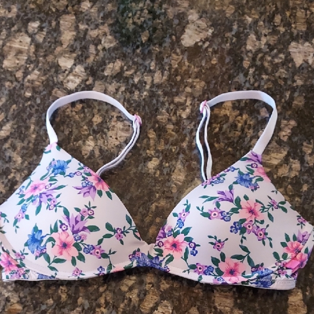 Victoria's Secret Floral Bra - White, Pink, Blue